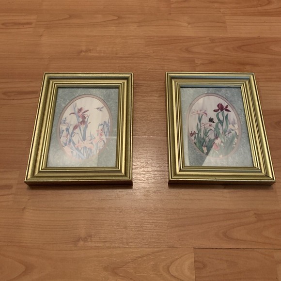 2 Pc Vintage Carmel Foret Framed Floral Print Picture Frame Art - Picture 1 of 12